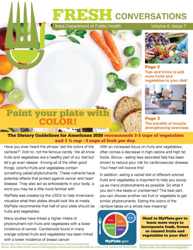 A page of food with the text " paint your plate with color ".