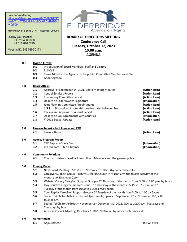 A table of contents for the 2 0 1 9 annual meeting.