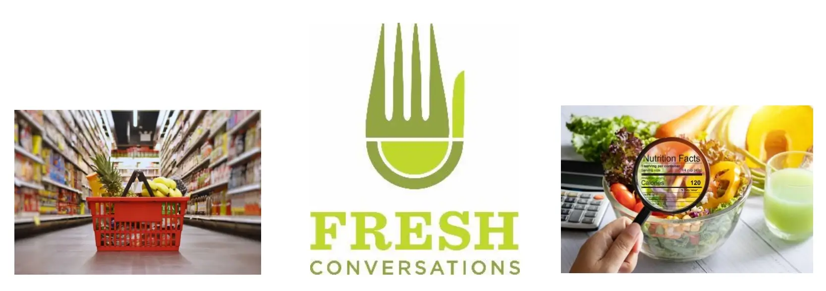 A green logo of fresh conversations with an image of a fork.