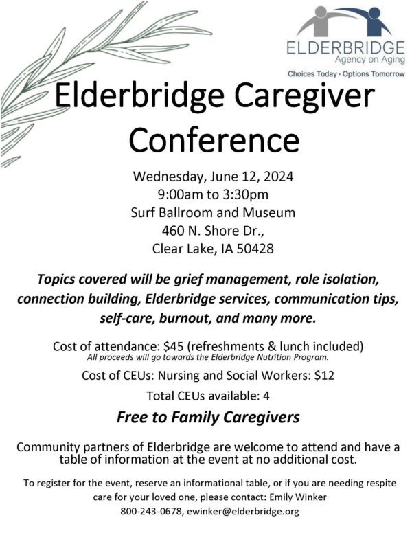 Elderbridge Caregiver Conference June 12, 2024 from 9:00 Am to 3:30 PM ...