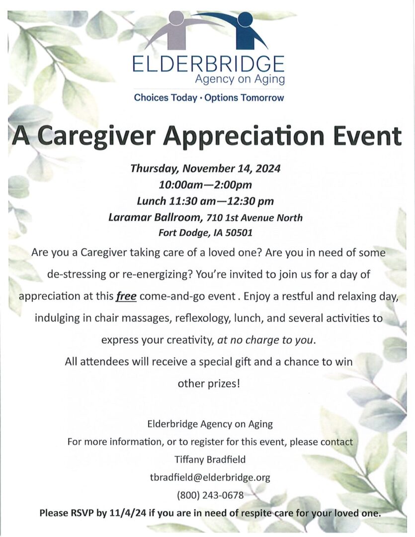 A caregiver appreciation event at the elder bridge